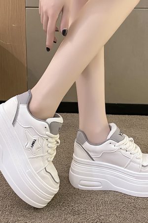 Women's White Platform Shoes - 2024 Trendy Thick-Soled Casual Footwear for Petite, Height-Increasing Versatile Style