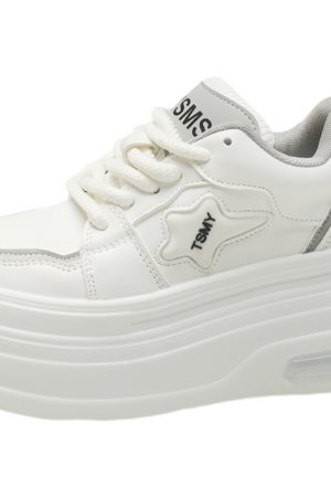 Women's White Platform Shoes - 2024 Trendy Thick-Soled Casual Footwear for Petite, Height-Increasing Versatile Style