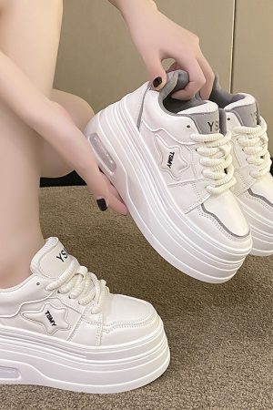 Women's White Platform Shoes - 2024 Trendy Thick-Soled Casual Footwear for Petite, Height-Increasing Versatile Style