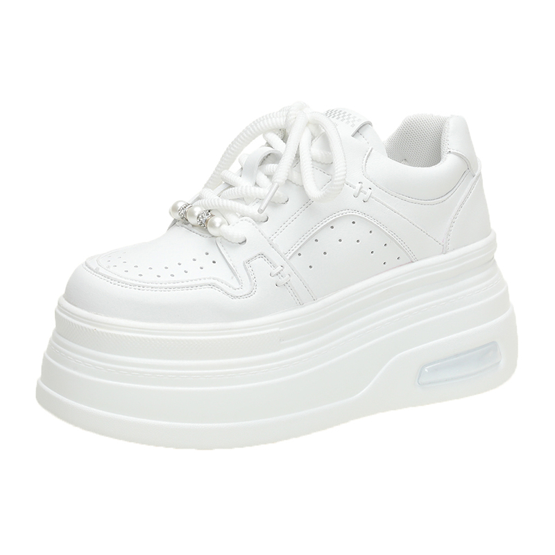 Women's White Thick-Soled Sneakers - Casual Platform Sport Shoes for Petite Height Increase - 2024 Spring/Summer Collection Women's White Thick-Soled Sneakers - Casual Platform Sport Shoes for Petite Height Increase - 2024 Spring/Summer Collection