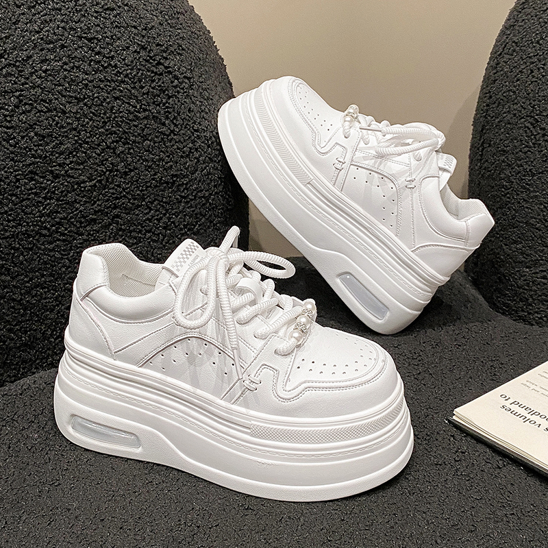Women's White Thick-Soled Sneakers - Casual Platform Sport Shoes for Petite Height Increase - 2024 Spring/Summer Collection Women's White Thick-Soled Sneakers - Casual Platform Sport Shoes for Petite Height Increase - 2024 Spring/Summer Collection
