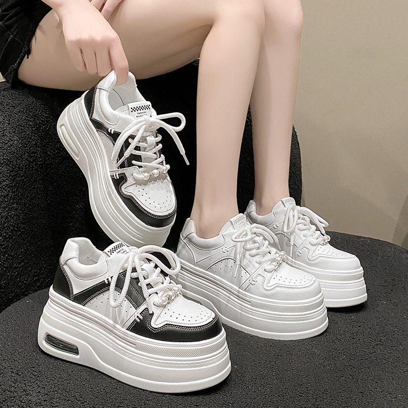 Women's White Thick-Soled Sneakers - Casual Platform Sport Shoes for Petite Height Increase - 2024 Spring/Summer Collection Women's White Thick-Soled Sneakers - Casual Platform Sport Shoes for Petite Height Increase - 2024 Spring/Summer Collection