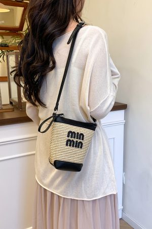 Woven Straw Bucket Bag for Women - Summer Seaside Vacation Crossbody Phone Bag 2025