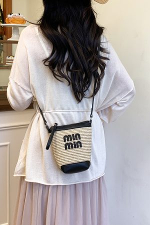 Woven Straw Bucket Bag for Women - Summer Seaside Vacation Crossbody Phone Bag 2025