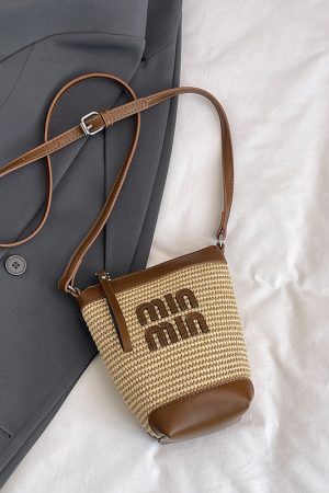 Woven Straw Bucket Bag for Women - Summer Seaside Vacation Crossbody Phone Bag 2025