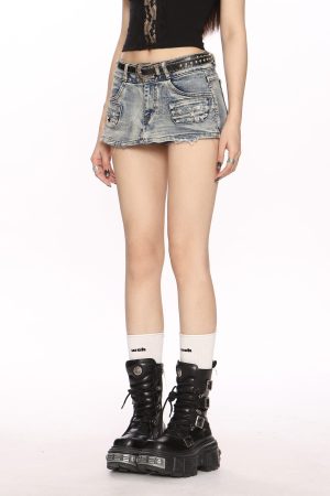 Y2K American Retro Distressed Ultra-Short Denim Skirt for Women - Summer Bodycon Sexy Slim Fit with Lining