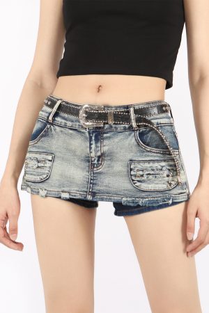 Y2K American Retro Distressed Ultra-Short Denim Skirt for Women - Summer Bodycon Slimming Hot Pants