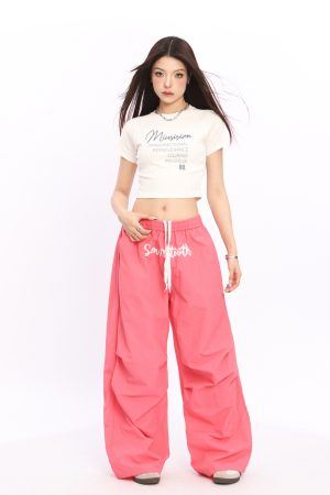 Y2K American Style Shoulder Crop Top for Women - Slim Fit, Short Sleeves, Waist Exposure, Summer Letter Design
