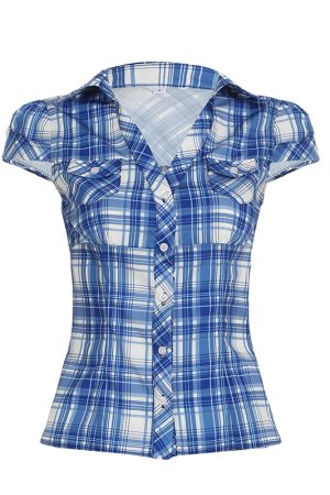 Y2K Blue and White Checkered Short-Sleeve Cropped Shirt for Women - Slimming Fit, Versatile Casual Top, Spicy Girl Style