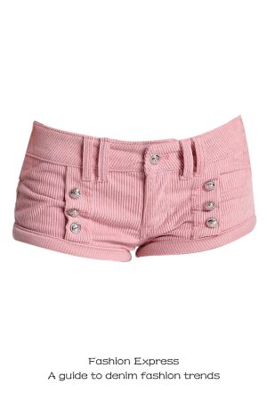 Y2K Pink Ribbed Low-Waist Ultra-Short Shorts for Women - Slim Fit Body-Hugging Hot Pants for Autumn and Winter Fashion