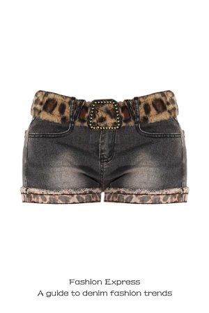 Y2K Retro Leopard Print Rolled Hem Ultra-Short Denim Shorts for Women - Spicy Bodycon Slimming Hot Pants for Autumn Winter Shibuya Style