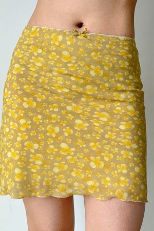 Yellow Butterfly Print A-Line Midi Skirt for Women - Vintage DIY Summer Style Short Skirt, Perfect for Y2K and Casual Outfits