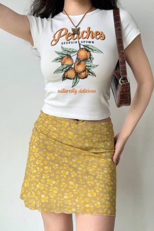 Yellow Butterfly Print A-Line Midi Skirt for Women - Vintage DIY Summer Style Short Skirt, Perfect for Y2K and Casual Outfits