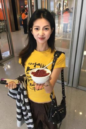 Yellow Off-Shoulder T-Shirt for Women - Graffiti Print, Short Sleeves, Slim Fit, Summer Sweet and Spicy Style