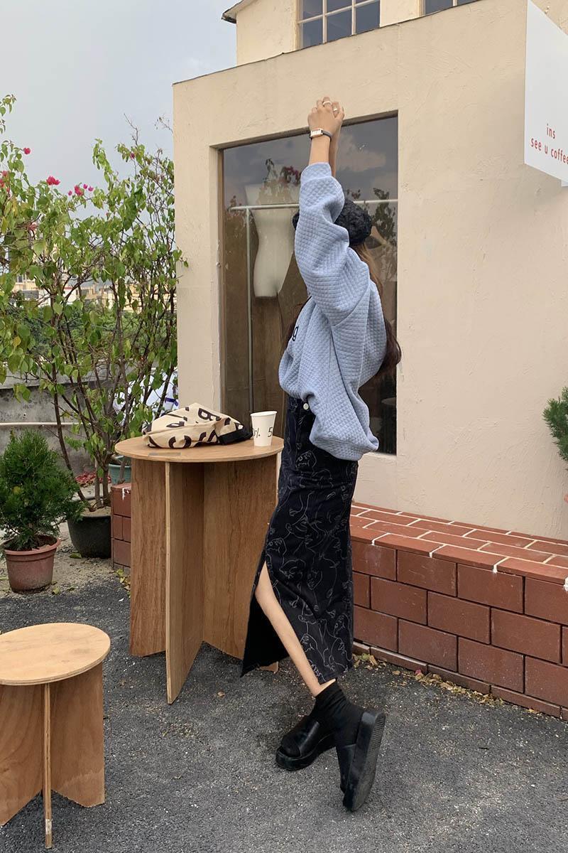 Abstract Faces Denim Midi Skirt Abstract Faces Denim Midi Skirt