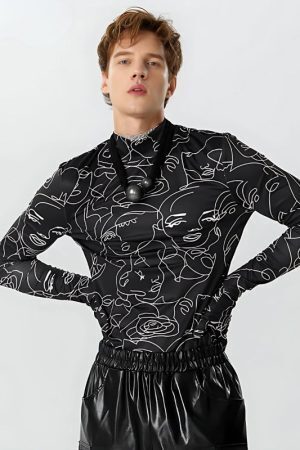 Abstract Faces Gloves Top