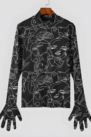 Abstract Faces Gloves Top