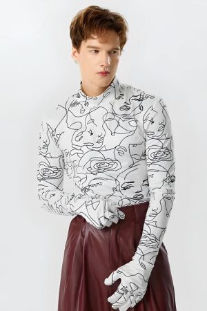 Abstract Faces Gloves Top