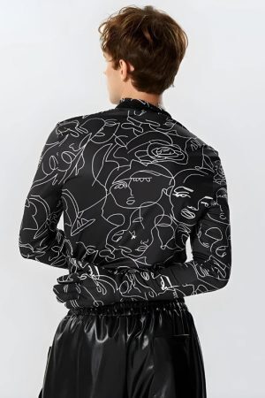 Abstract Faces Gloves Top