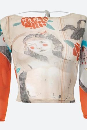 Abstract Woman Backless Crop Top