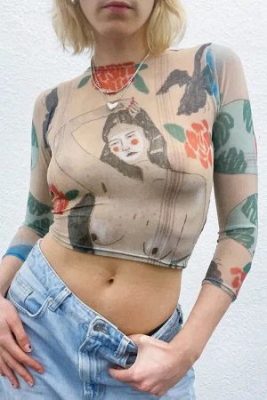 Abstract Woman Backless Crop Top