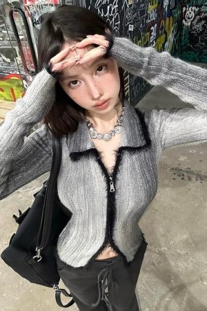 Acubi Fluffy Double Zip-Up Cardigan