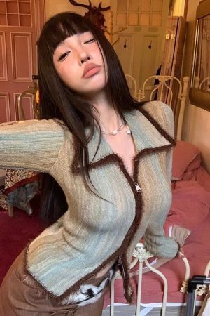 Acubi Fluffy Double Zip-Up Cardigan