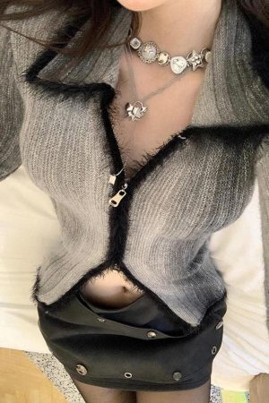 Acubi Fluffy Double Zip-Up Cardigan