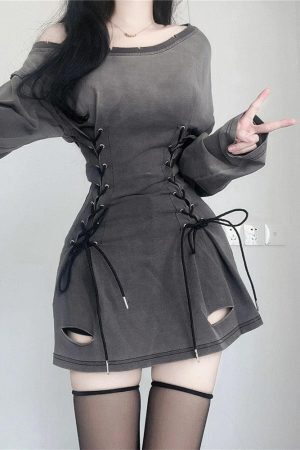 Acubi Smoke Lace Up Mini Dress