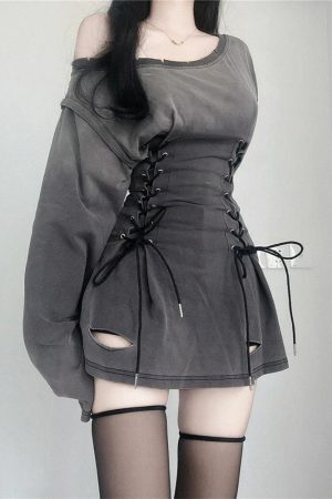 Acubi Smoke Lace Up Mini Dress