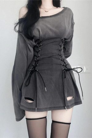 Acubi Smoke Lace Up Mini Dress