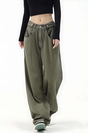 Adjustable Waist Baggy Denim Jeans