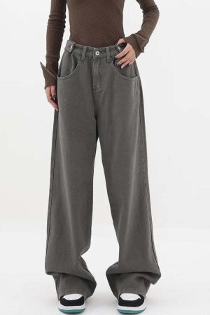 Adjustable Waist Baggy Denim Jeans