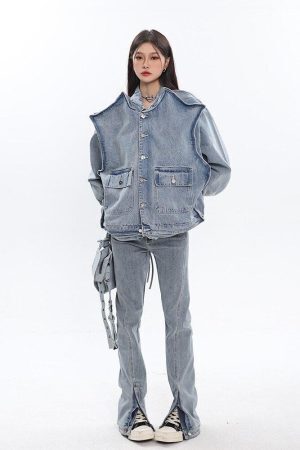 Asymmetric Design Denim Jacket