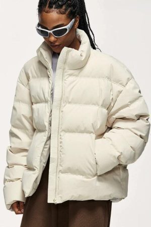 Asymmetric Hem Zip-Up Puffer Jacket