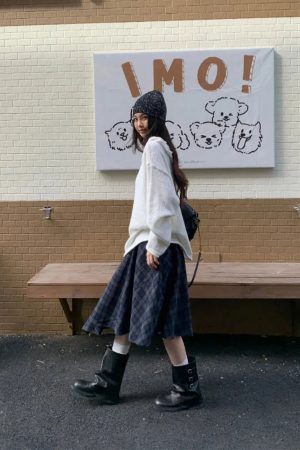 Asymmetric Plaid Midi Skirt