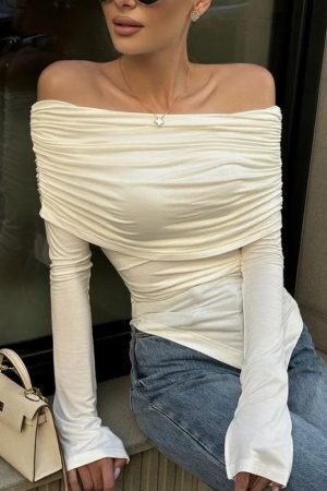 Asymmetric Ruched Off Shoulder Top