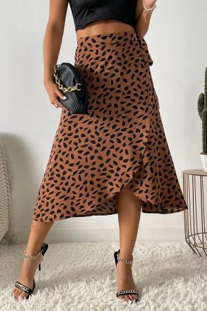 Asymmetric Tie Side Wrap Midi Skirt