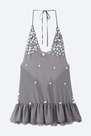 Backless Button Mini Dress