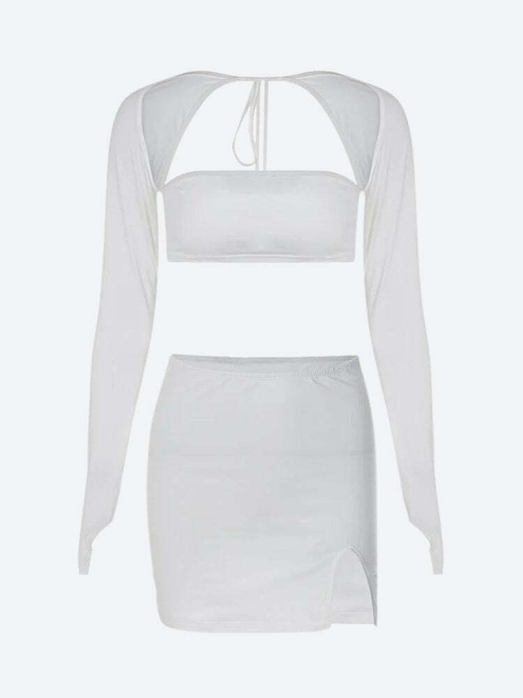 Baddie Crop Top & Slit Mini Skirt Two Piece Set Baddie Crop Top & Slit Mini Skirt Two Piece Set