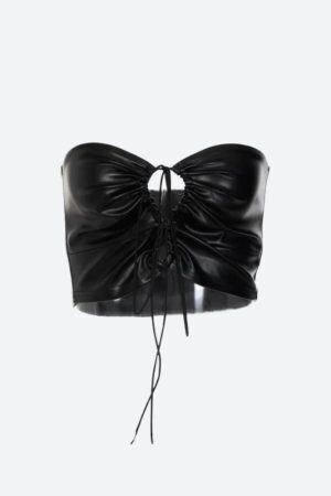 Baddie Faux Leather Lace Up Crop Top