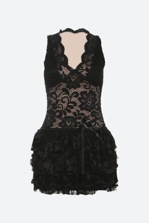 Baddie Lace Ruffled Mini Dress