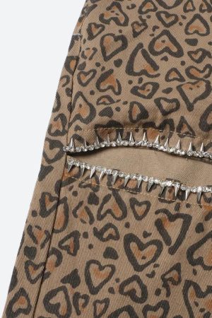 Baddie Leopard Embellished Cut Out Pants