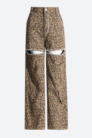 Baddie Leopard Embellished Cut Out Pants