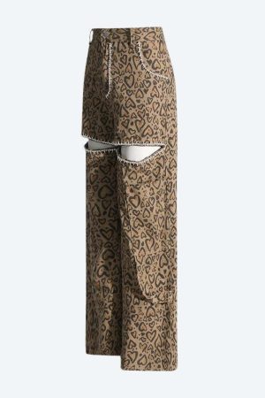 Baddie Leopard Embellished Cut Out Pants