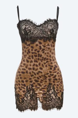 Baddie Leopard Lace Mini Dress