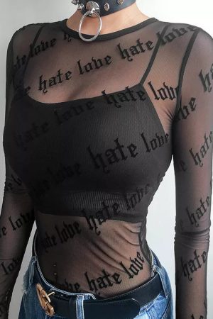 Baddie Love Hate Sheer Mesh Top