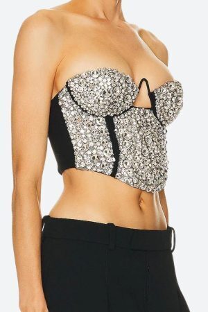 Baddie Rhinestone Bustier Crop Top