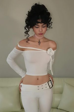 Baddie Rose Asymmetric Off Shoulder Top