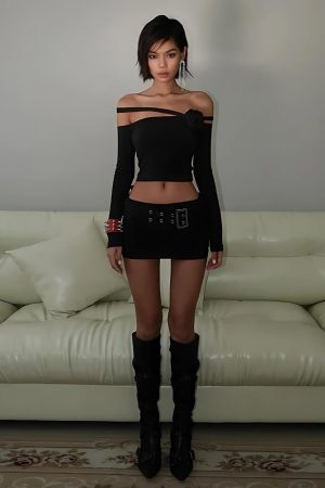Baddie Rose Asymmetric Off Shoulder Top
